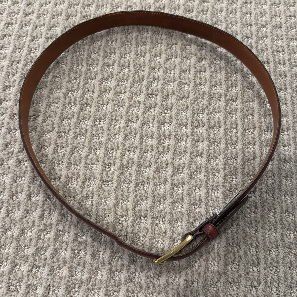 Men’s Brown leather belt. Nordstrom Monticello size 32/80 Polished gold buckle - Picture 2 of 6